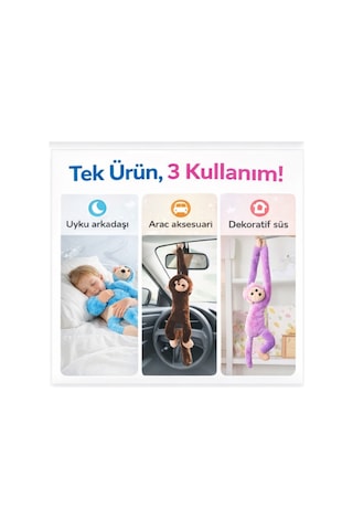 Sarılan Maymun Peluş Oyuncak 85 Cm Birbirine Yapışan Eller, Renkli Sevimli Askılı Oyuncak Siyah