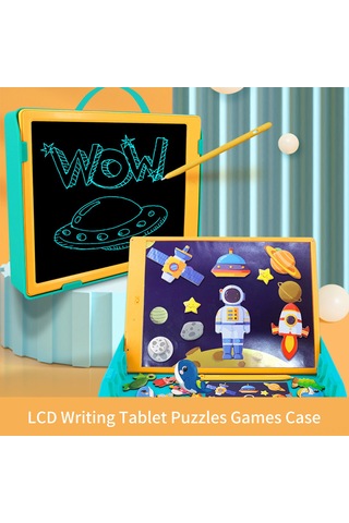 Kangvka 11 İnç Çift Taraflı Çocuk Tahtası - Abs Malzeme, Sarı+yeşil Renk, Manyetik Puzzle Ve Kalem İçeren Çizim Ve Yazma Seti Çok Renkli