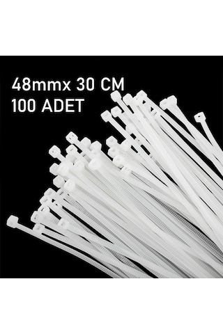 Kablo Bağı Plastik Cırt BEYAZ Kelepçe 4.8x300 mm 30 cm 100 Adet