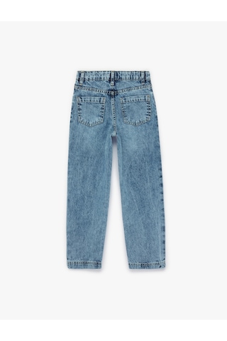 Koton Pamuklu Cepli Beli Ayarlanabilir Lastikli Jean Pantolon Orta İndigo 6skb40011td