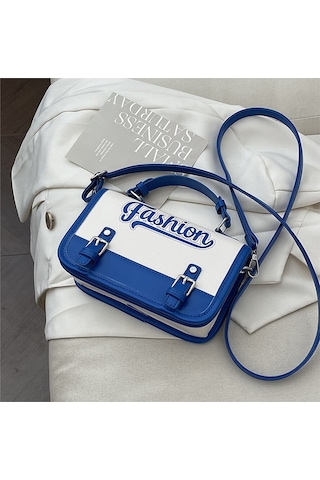 Jzcat Kadın Trendy Çok Yönlü Moda Kontrast Renk Messenger Çanta - Mavi
