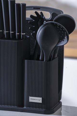 Cooper 12 Parça Standlı Kesme Tahtası Servis Ve Bıçak Seti Siyah