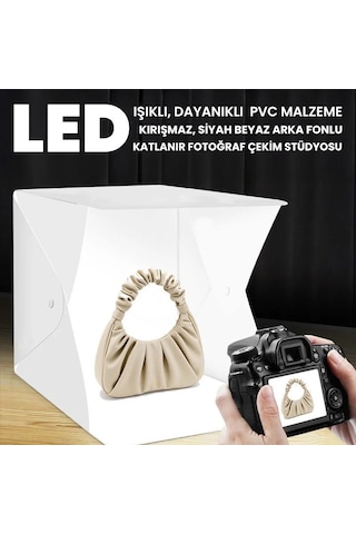 Upway Led Işıklı Katlanır Beyaz Siyah Fonlu Mini Stüdyo Fotoğraf Çekim Çadırı Beyaz