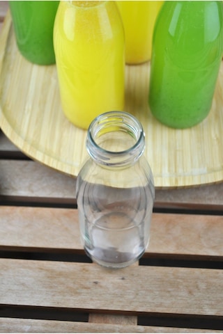 5 Adet Cam Şişe Meyve Suyu Ayran Detoks Şişesi 250 Ml Gold Metal Kapaklı Şişe