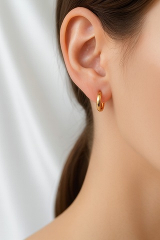 Çekirdekjewelry 925 Ayar Gümüş Düz Sade Halka Küpe Sarı
