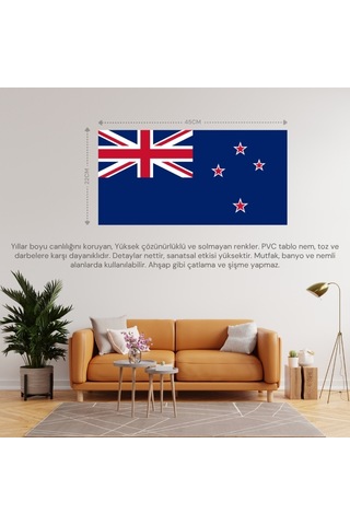 Yeni Zelanda Ülke Bayrağı 45x22cm Duvar Tablosu Çerçevesiz Pvc Tablo
