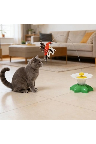 Tineke Hareketli Dönen Kuş Kedi Oyuncağı Pille Çalışır