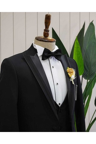 Bys Beystil Erkek Sivri Yaka Siyah Damatlık Ve Smokin Takım 10003 - Slim Fit