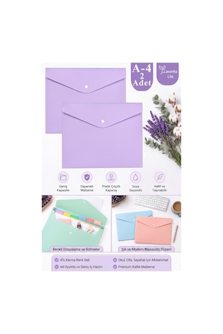 Lila Çıtçıtlı Dosya Pastel Renk A4 2 Adet Dosy Plastik Renkli Zarf Dosya Çıt Çıtlı Dosya Ödev Evrak Belge Saklama