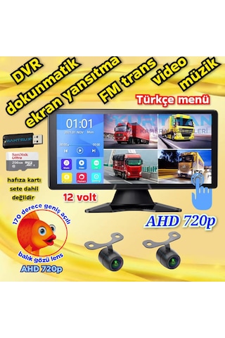 2 Adet Balık Gözü Lens Ahd 720p 170'' Kelebek Kamera Dvr Dokunmatik Ekran Video Müzik 12 Volt