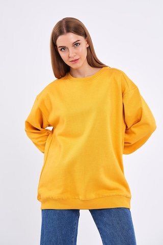 Comeor Sarı Kadın Pamuklu Oversize Basic Bisiklet Yaka Sweatshirt 001