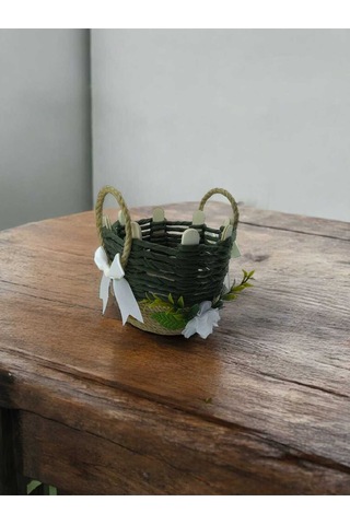 Hasır Organizer Sepet Banyo Takı Kutusu Makyaj Çok Amaçlı El Yapımı Haki