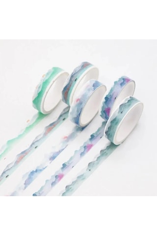 Vintage Washi Tape Bant Baskılı Yapışkanlı Maskeleme Kağıdı Sevimli Desenli Bant 5 Li - Suluboya Manzara 1