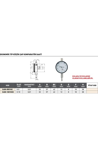 Fett 0-5mm Pld Ekonomik Tip Küçük Çap Komparatör Saati