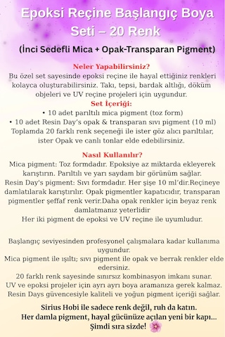 Epoksi Reçine Başlangıç Boya Seti 20 Renk İnci Sedefli Mica + Opak-transparan Pigment