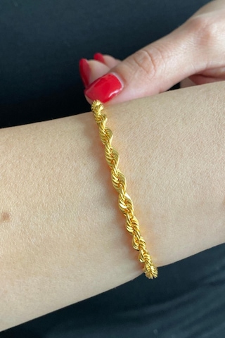 14 Ayar Altın Kalın Halat Zincir Bileklik 4 Mm Sarı Sarı Altın