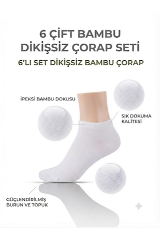 Km Collections 6'lı Set Dikişsiz Bambu Çorap Kadın&erkek Beyaz