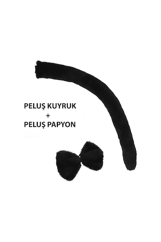 Magicool Peluş Siyah Renk Kuyruk Ve Papyon Yetişkin Çocuk Uyumlu