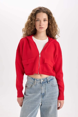 DeFacto Regular Fit Kapüşonlu Basic Düz Fermuarlı Triko Hırka E2270AXNSRD335 Kırmızı