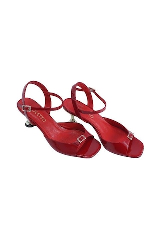 Poletto Hakiki Deri Kırmızı Sandalet Topuklu 4183 222-2240 Kırmızı