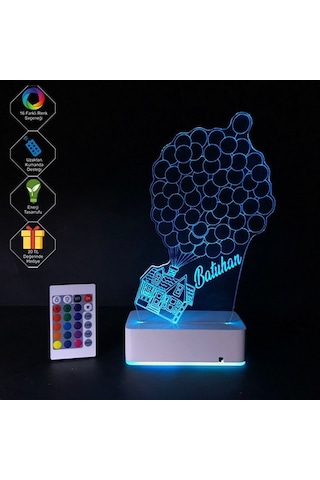 Kişiye Özel Uçan Ev Ve Balonlar Masaüstü 3D Led Lamba