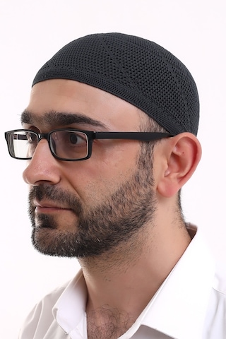 Dantel Pamuklu Triko Makine Örme Takke Siyah