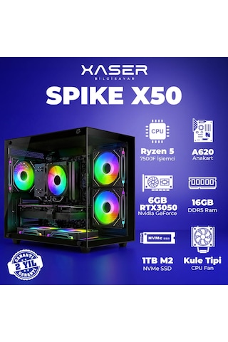 Xaser Spike X50 R-5 7500f 16 GB   1 TB M.2 Nvme  SSD 6 GB Rtx3050 Free Dos Masaüstü Oyuncu Bilgisayarı
