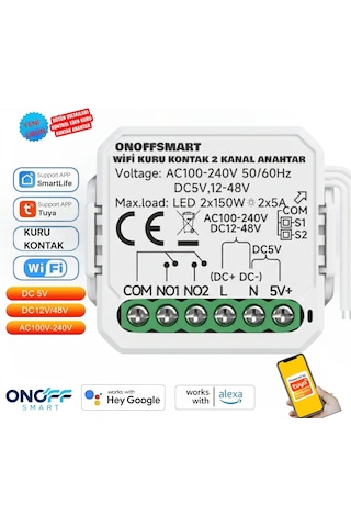 Onoff Akıllı İki Kanal Kuru Kontak Anahtar Röle Tüm Voltajları Destekler Tuya Wifi