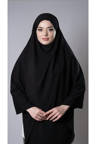 Hürrem Bone Siyah Pratik Hazır Geçmeli Tesettür Eşarp Medine İpeği Bağcıklı Sufle Hijab 2301 01