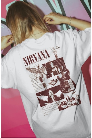 Sevbano Nirvana Rock Metal Müzik Grubu Baskılı Unisex Oversize Premium Ti Beyaz