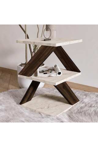 İnarch Dizayn Albeni Z Tasarım 3 Katlı Minimalist Yan Sehpa 9 Renk Seçeneği Modern Sehpa Traverten/ceviz