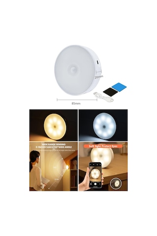 Technojet Usb Şarjlı Işık Renk Seçenekli Akıllı Hareket Sensörlü Spot Led Kablosuz Lamba 1 Adet