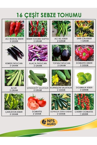 Sebze Tohum Paketi - 16 Çeşit 1 Paket