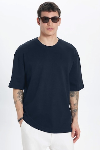 Tudors Unisex Oversize Geniş Kesim Pamuk Yumuşak Dokulu Basic Bisiklet Yaka Lacivert Tişört-30844 2XL