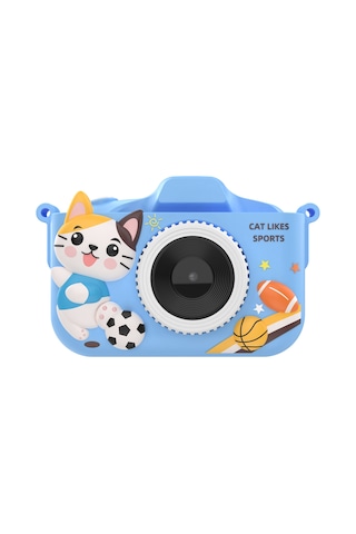 Springsun Cat Çocuk Kamerası Yüksek Çözünürlüklü Çift Kamera 2.0 İnç Ips Ekranlı Çocuk Kamerası 32 Gb Hafıza Kartı + Kart Okuyucu İçerir Mavi