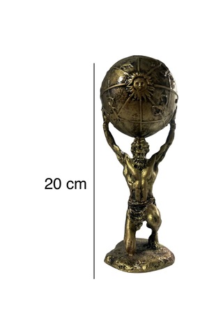 Atlas Heykeli Dünya Küreli Dekoratif Biblo Mitolojik Tasarım 20 Cm Antik Bronz Görünüm