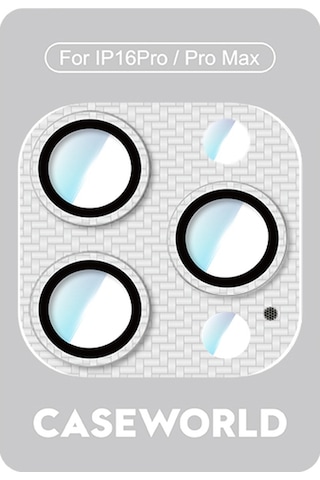 Apple Uyumlu iPhone 16 Pro Caseworld Karbon Fiber Serisi Anti Reflective Full Kamera Lens Koruyucu Gümüş
