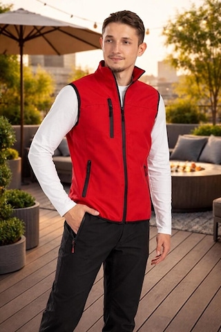 Vatan Tekstil Dik Yaka Slim Fit 3 Cepli Softshell Erkek Yelek Su İtici Kumaş Kırmızı