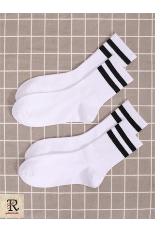 Trampler Unisex 6'Lı Çemberli Kolej Çizgili Çorap Siyah Beyaz Siyah - Beyaz