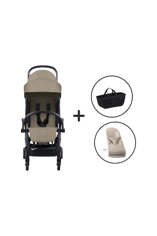 Bumprider Connect³ Bebek Arabası Black-sand- Yan Düzenleyici Çanta & Babybjörn Balance Soft Ana Kucağı Woven Jersey Tri-fabric Light Beige