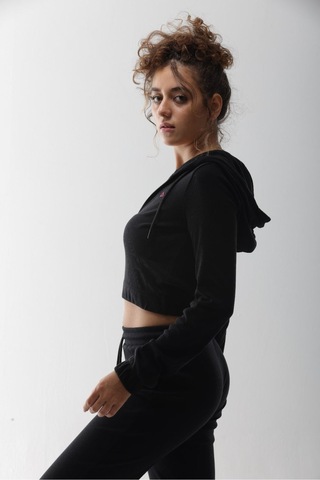 Kaşkorse Siyah Fitilli Fermuarlı Sweatshirt Siyah