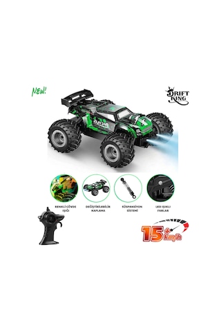 Oyuncak 2.4 Ghz Uzaktan Kumandalı Şarjlı Led Işıklı Drift Atan 15 Km Hız Off Road 45 Dk Batarya Yeşil