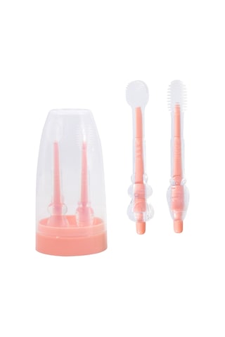 Sones Gıda Sınıfı Silikon Bebek Süt Diş Fırçası + Dil Fırçası Çocuk Ağız Temizleme Fırçası, Renk: Pembe