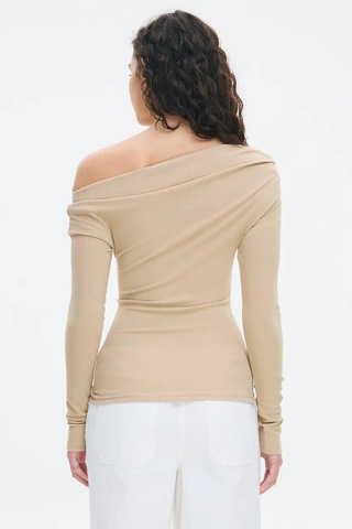Madmext Bej Kadın Off Shoulder Uzun Kollu Bluz Mg2567 Bej
