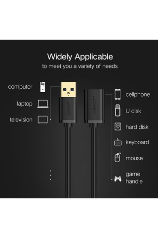 Ugreen 1m Usb 3.0 Erkek - Dişi Veri Senkronizasyonu Süper Hızlı İletim Uzatma Kablosu Kablosu