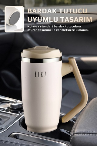 Fika Lumi Patentli Döner Kulplu Sızdırmaz Çelik Termos 1200 Ml - Bej