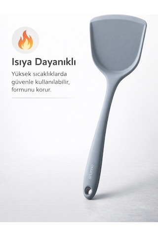 1 Adet Sert Silikon Isıya Dayanıklı Yanmaz Yapışmaz Spatula Gri