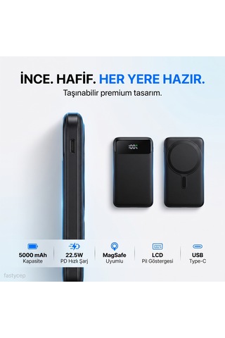 Bşkvirgo 3020 Magsafe Powerbank 5000mah Slim 22.5w Hızlı Şarj Led Ekran İnce Powerbank Şarj Cihazı Bsk2026 Çok Renkli