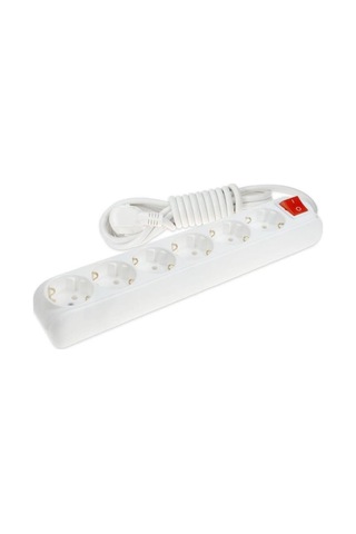 Almera 6'lı Anahtarlı Topraklı Grup Priz 2 Metre Beyaz