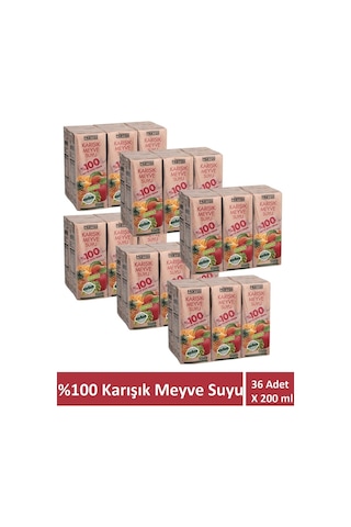 Karışık Meyve Suyu %100 Meyve Suyu Oranı Şeker Ilavesiz 36 Adet X 200 Ml